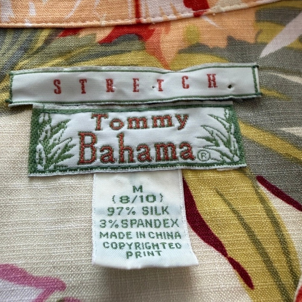 Vintage Tommy Bahama Tie Front Shirt Womens M Pink Floral Silk Tropical Beach - Picture 5 of 7